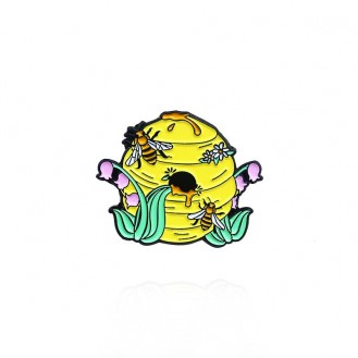 Брошь-значок унисекс BROCHE бижутерия с эмалью Насекомые Улей с пчёлами разноцветная BRGV112506