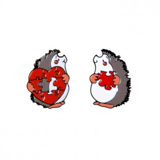 Комплект значков BROCHE брошки бижутерия с эмалью Животные Пазлы Влюблённые Ёжики BRGV112592