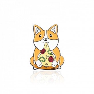 Брошь-значок унисекс BROCHE бижутерия Животные Щенок Корги с пиццей оранжевая BRGV112637