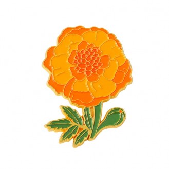 Брошь-значок женская BROCHE бижутерия с эмалью Цветы Чернобривец оранжевая BRGV112792