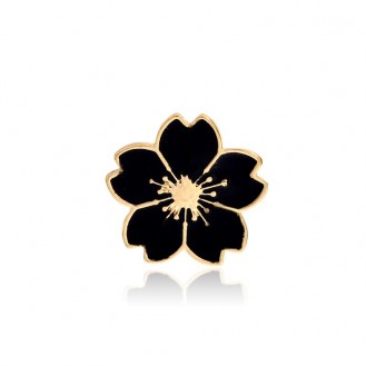 Брошь-значок женская BROCHE бижутерия с эмалью Цветы Сакура чёрная BRGV112854