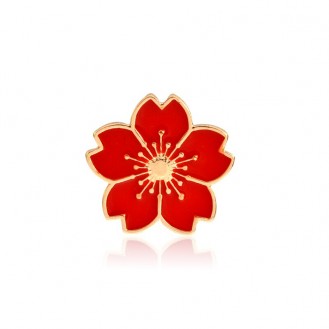 Брошь-значок женская BROCHE бижутерия с эмалью Цветы Сакура красная BRGV112852