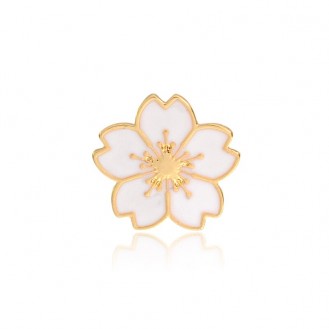 Брошь-значок женская BROCHE бижутерия с эмалью Цветы Сакура белая BRGV112850