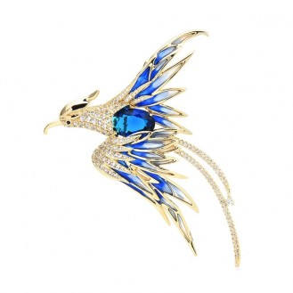 Брошь-кулон женская BROCHE бижутерия с эмалью Птицы Феникс синяя BRBF112871