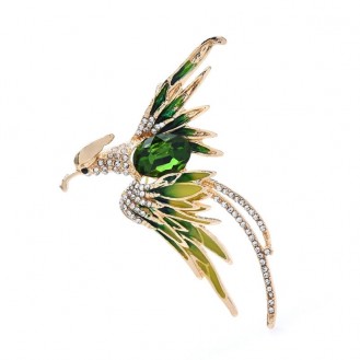 Брошь-кулон женская BROCHE бижутерия с эмалью Птицы Феникс зелёная BRBF112872