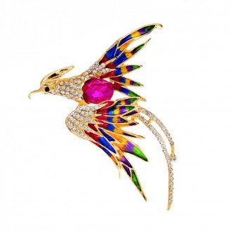 Брошь-кулон женская BROCHE бижутерия с эмалью Птицы Феникс разноцветная BRBF112874