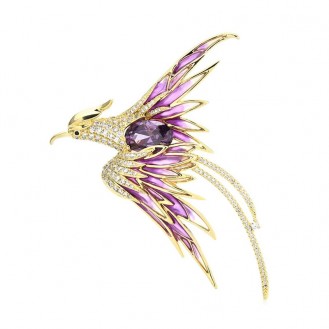 Брошь-кулон женская BROCHE бижутерия с эмалью Птицы Феникс фиолетовая BRBF112870