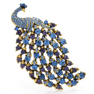 Брошь-кулон женская BROCHE бижутерия с эмалью Птицы Павлин синяя BRBF112877