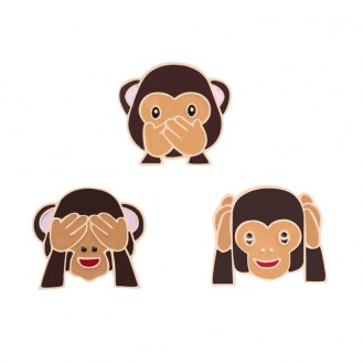 Комплект значков BROCHE брошки бижутерия Животные Три мистические обезьяны коричневый BRGV112883