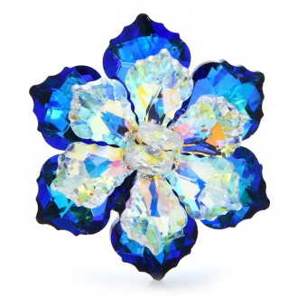 Брошь женская BROCHE бижутерия с кристаллами Сияющий Цветок синяя BRBF112901
