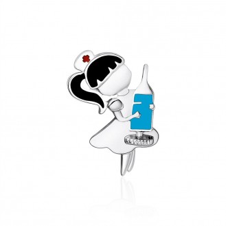 Брошь-значок женская BROCHE бижутерия Медицина Медсестра со шприцем серебристая BRGV112965