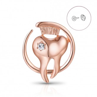 Брошь-значок BROCHE бижутерия Медицина Зуб со щёткой медная BRGV115037