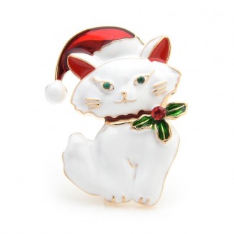 Брошь женская BROCHE бижутерия Животные Рождественский Кот белая BRBF112986
