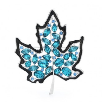 Брошь унисекс BROCHE бижутерия с кристаллами Растения Кленовый Лист голубая BRBF113007
