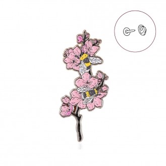 Брошь-значок женская BROCHE бижутерия Ветка вишни с пчёлами розовая BRGV113322