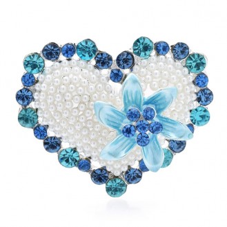 Брошь женская BROCHE бижутерия Весна в сердце голубая BRBF113339