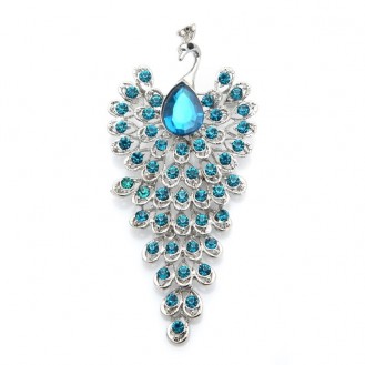 Брошь-кулон женская BROCHE бижутерия Птицы Павлин голубая BRBF113342