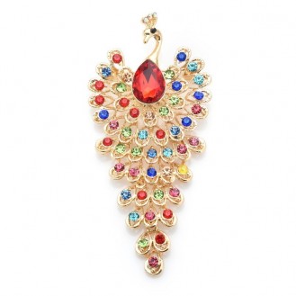 Брошь-кулон женская BROCHE бижутерия Птицы Павлин золотистая BRBF113340