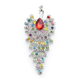 Брошь-кулон женская BROCHE бижутерия Птицы Павлин серебристая BRBF113341