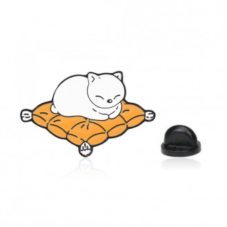 Брошь-значок женская BROCHE бижутерия Животные Кот на подушке белая BRGV113580