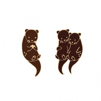 Комплект значков BROCHE брошки бижутерия Животные Семья Выдры коричневая BRGV114122