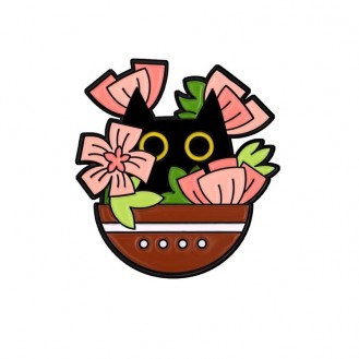 Брошь-значок женская BROCHE бижутерия Животные Кот в цветочном горшке розовая BRGV113643