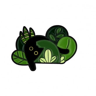 Брошь-значок женская BROCHE бижутерия Животные Кот в цветочном горшке зелёная BRGV113644