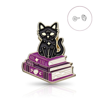 Значок BROCHE брошь бижутерия Животные Магический кот на книгах чёрный BRGV115397