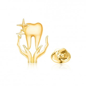 Брошь-значок унисекс BROCHE бижутерия Медицина Зуб в ладонях золотистая BRGV113754