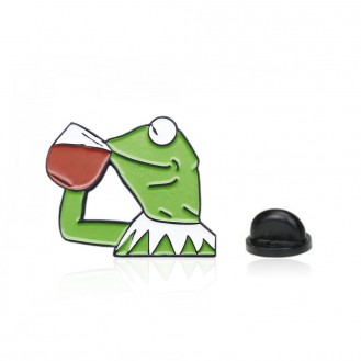 Брошь-значок унисекс BROCHE бижутерия Лягушонок пьёт чай зелёная BRGV113839