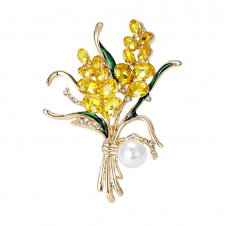 Брошь BROCHE бижутерия Два Колоска с бусиной золотистая BRBF114007