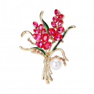 Брошь BROCHE бижутерия Два Колоска с бусиной розовая BRBF114008