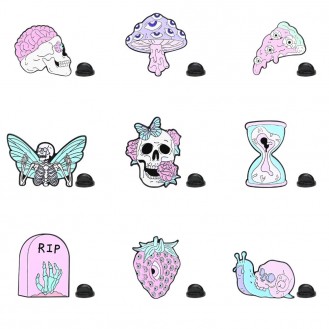 Комплект значков BROCHE брошки бижутерия Halloween Skull Series разноцветный BRGV114162
