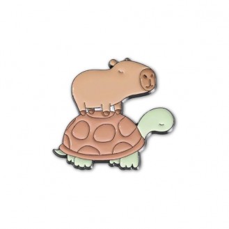 Брошь-значок BROCHE бижутерия Животные Капибара с черепахой коричневая BRGV114264