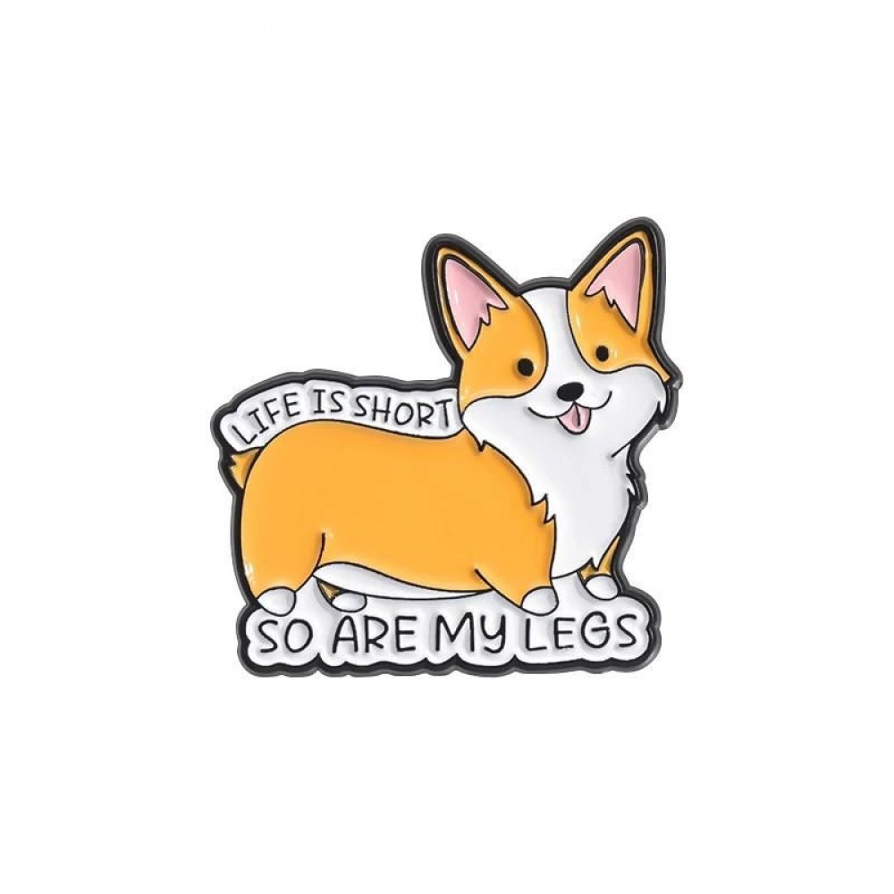 Брошь-значок BROCHE бижутерия Животные Корги Life Is Short оранжевая BRGV114179
