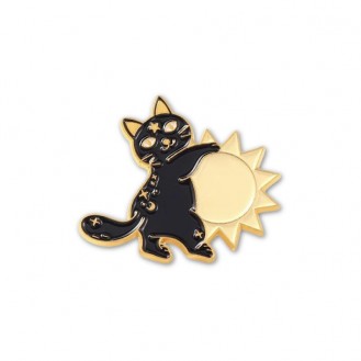 Значок (пин) BROCHE брошь бижутерия Животные Котёнок с солнцем чёрный BRGV114302