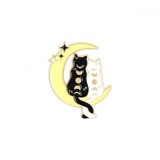 Брошь-значок BROCHE бижутерия Животные Коты на луне разноцветная BRGV114204