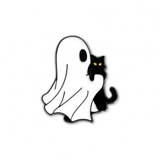 Брошь-значок BROCHE бижутерия Хэллоуин Привидение и кот белая BRGV114237