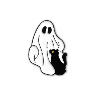 Брошь-значок BROCHE бижутерия Хэллоуин Привидение и кот белая BRGV114236