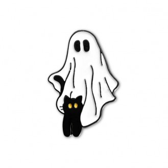 Брошь-значок BROCHE бижутерия Хэллоуин Привидение и кот белая BRGV114235