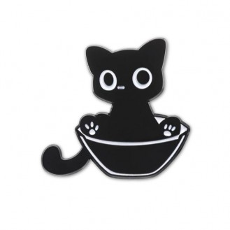 Брошь-значок BROCHE бижутерия Животные Котёнок в миске чёрная BRGV114254