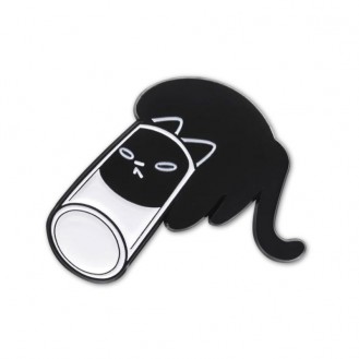 Брошь-значок BROCHE бижутерия Животные Котёнок в стакане чёрная BRGV114257