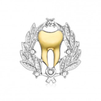 Значок (пин) BROCHE брошь бижутерия Медицина Зуб с венком серебристый BRGV114333
