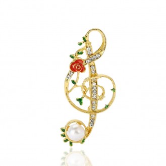Брошь BROCHE бижутерия Музыка Скрипичный ключ с розой золотистая BRBF114410