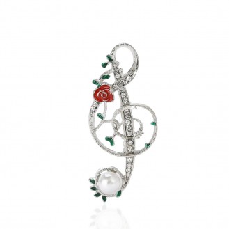 Брошь BROCHE бижутерия Музыка Скрипичный ключ с розой серебристая BRBF114411