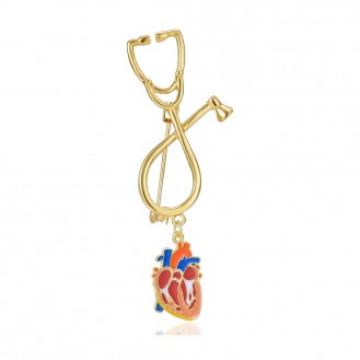 Брошь BROCHE бижутерия Медицина Стетоскоп и сердце золотистая BRBF114476