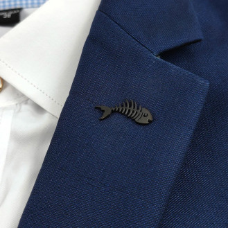 Значок (пин) BROCHE брошь бижутерия Скелет Рыбы чёрный BRGV114495