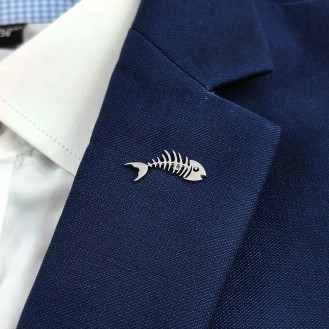 Значок (пин) BROCHE брошь бижутерия Скелет Рыбы серебристый BRGV114494