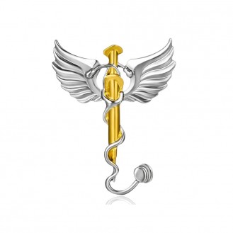 Значок (пин) BROCHE брошь бижутерия Медицина Кадуцей серебристый BRGV114522