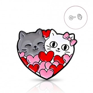 Брошь-значок BROCHE бижутерия Животные Влюблённые Котики с сердечками белая BRGV115067